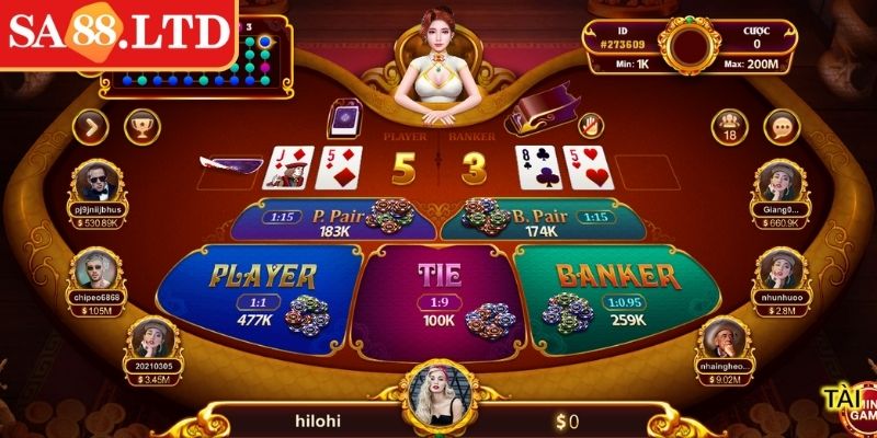 Các cửa cược phổ biến trong Baccarat SA88 online