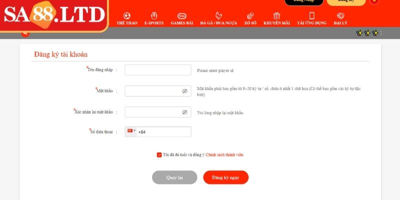 Tiến hành quy trình đăng ký SA88